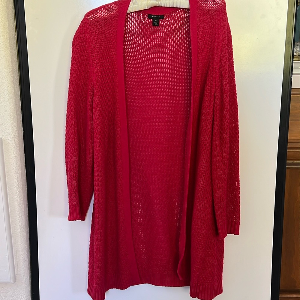 Halogen Red Long Open Front Cardigan Size 1X